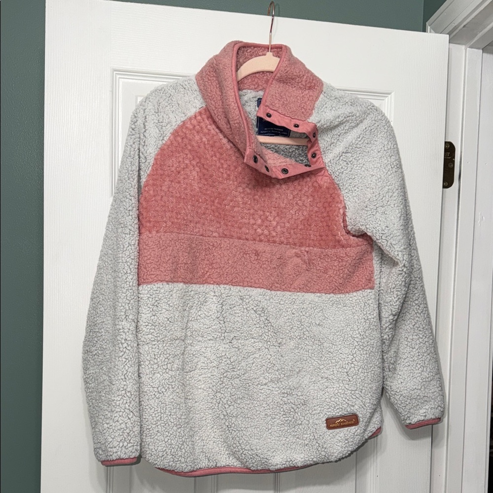 Simply Southern Pink and White Fleece Pullover